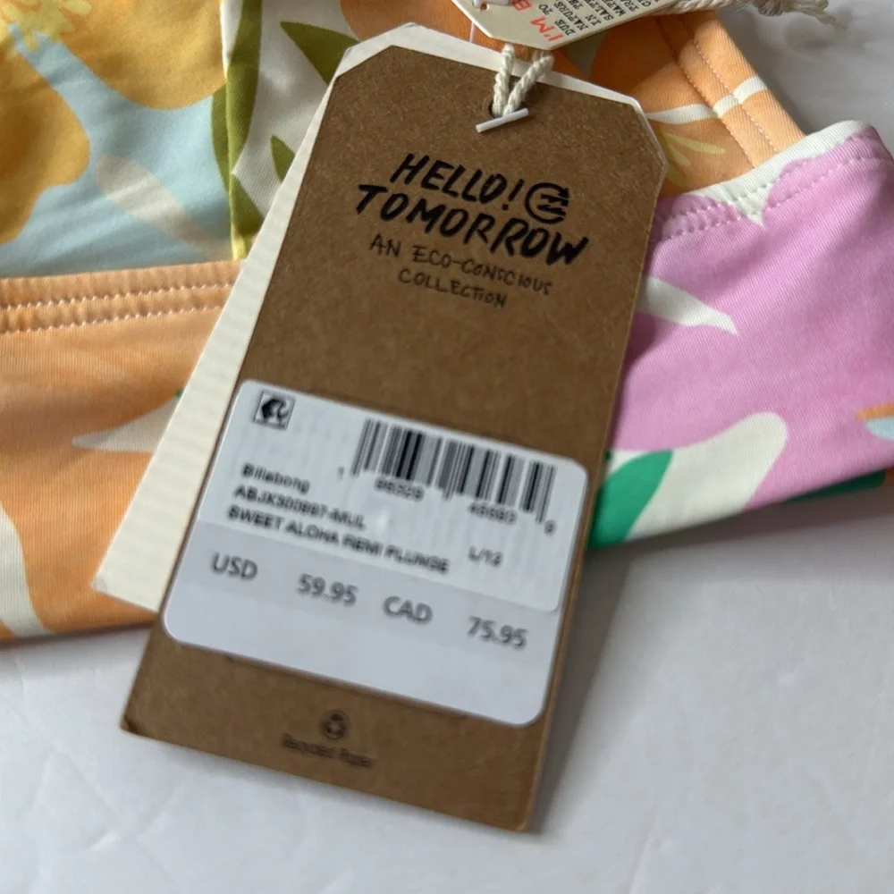 Billabong Sweet Aloha Remi Plunge Floral Bikini Swim Top Large - Picture 9 of 12